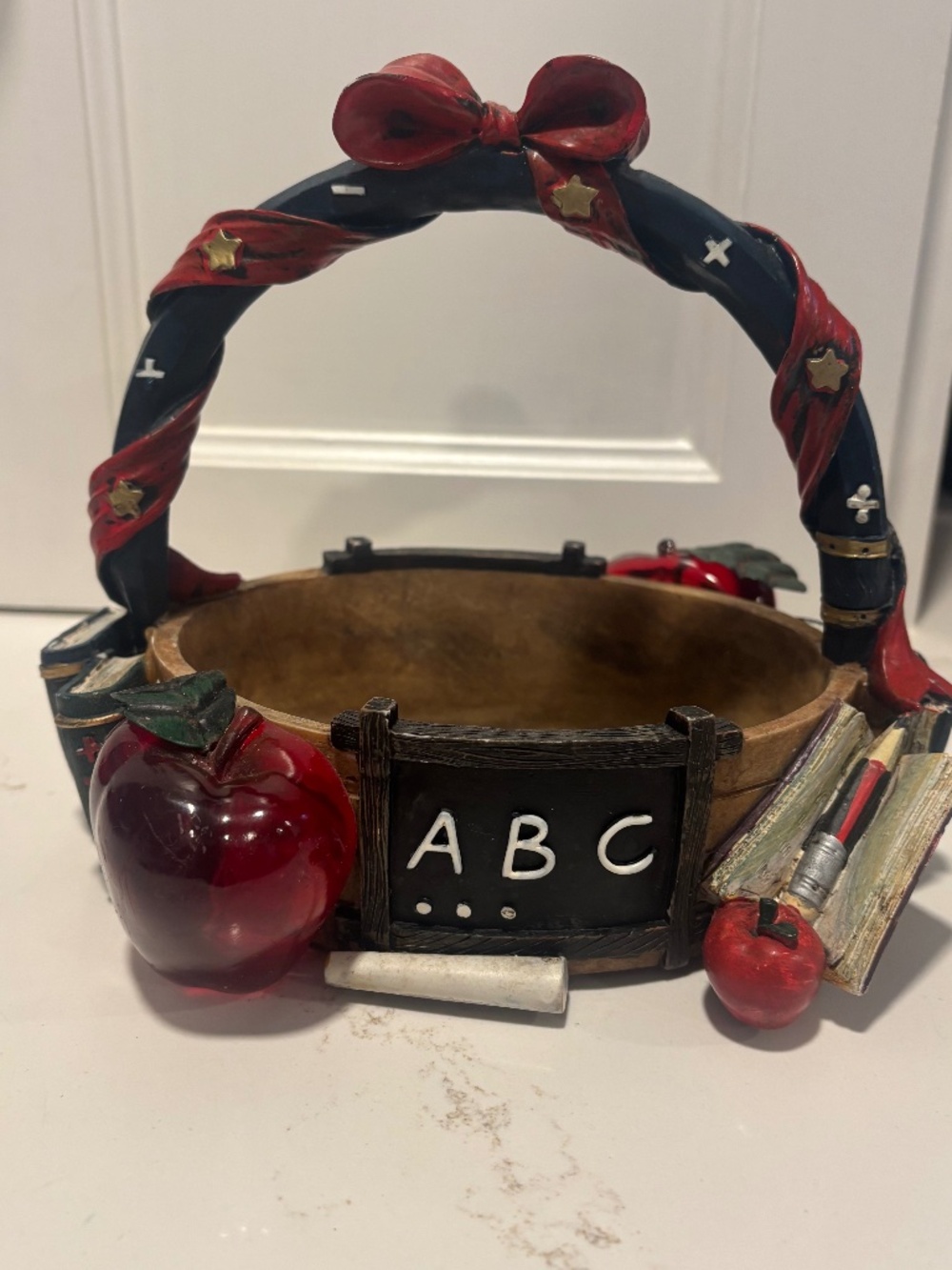 Vintage Style Teacher School Apple ABC Books Resin Basket Trinket Holder Decor